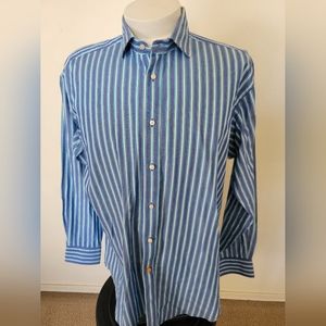 Thomas Dean Striped Long Sleeve Button Down Shirt